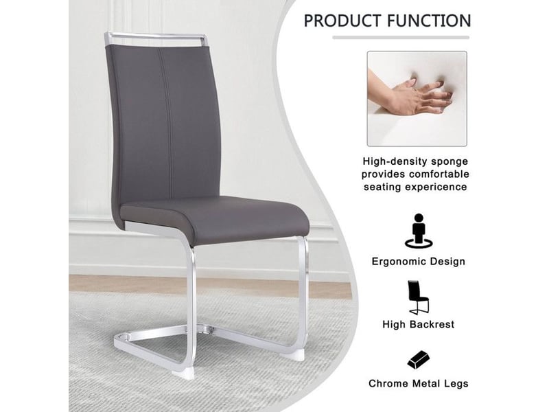  Chaise salle a manger - ensemble de 4 - métal chromé - dossier rembourré - cuir synthétique - gris gris - Conforama D