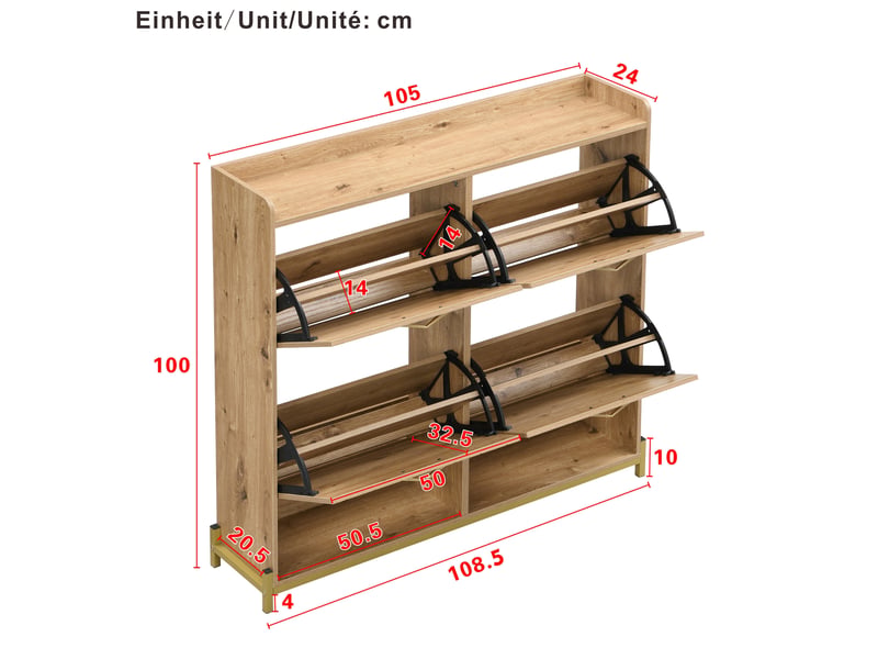  Meuble à chaussures ulevr à 4 portes abattantes, rangement compact 108,5 x 24 x 100 cm, mdf aspect bois  - Conforama C