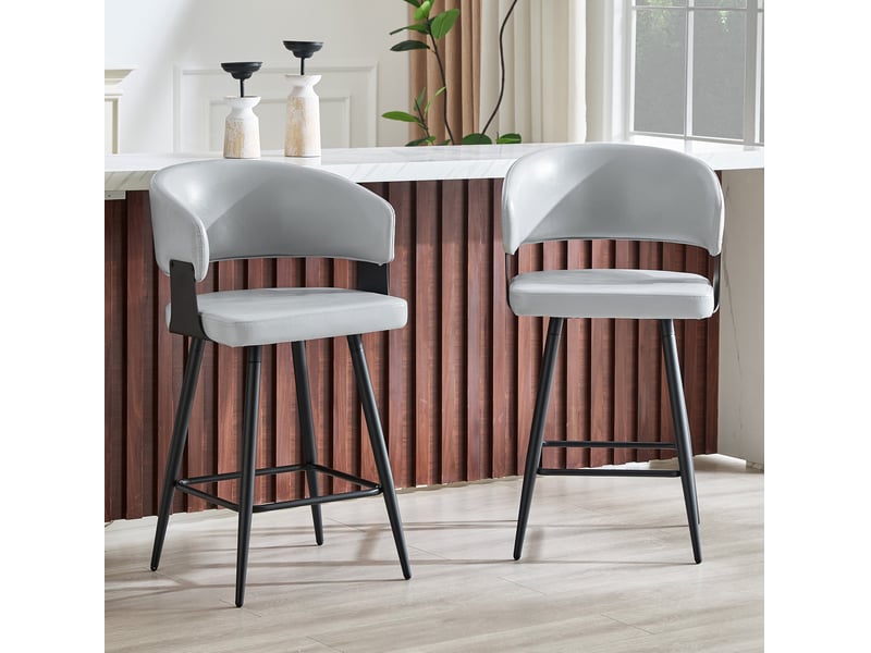  Chaise de salle à manger rembourrée avec accoudoirs et dossier ergonomique, cuir pu gris  - Conforama B