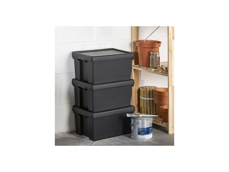 Lot 5 boîtes stockage en plastique noir 40 x 50,5 x 32 cm 45l 35470CL - Conforama C
