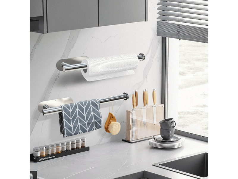  Porte-essuie-tout mural sous armoire pour essuie-tout de cuisine, barre autocollante, support, acier inoxydable sus304 13 pouces，argent  - Conforama C