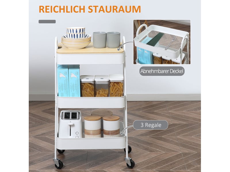  Desserte de cuisine 45x31x79,4 cm 3 niveaux avec couvercle métal blanc  - Conforama E