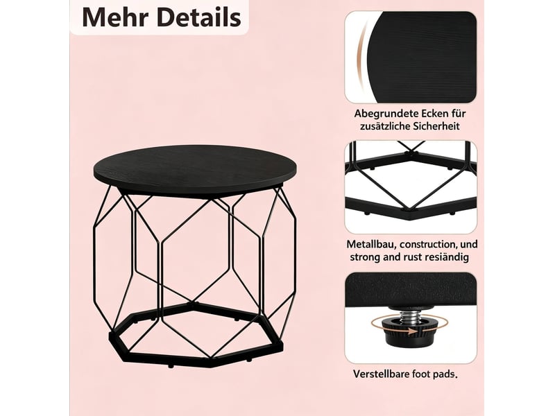  Tables basses gigognes avec 2 plateaux amovibles et rangement ouvert, style moderne, pour salon, en métal et bois noir  - Conforama E
