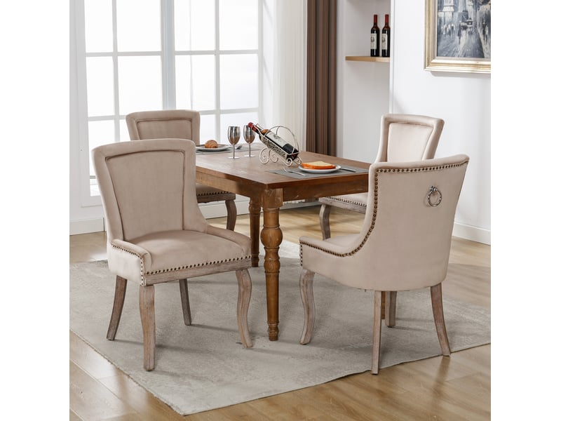  Chaise de salle à manger beige en velours avec pieds en bois massif, design élégant et confortable 4071298021189 - Conforama C