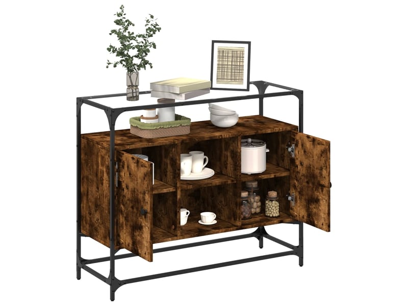  Buffet - bahut - meuble de rangement avec dessus en verre chêne fumé bois d'ingénierie  - Conforama C