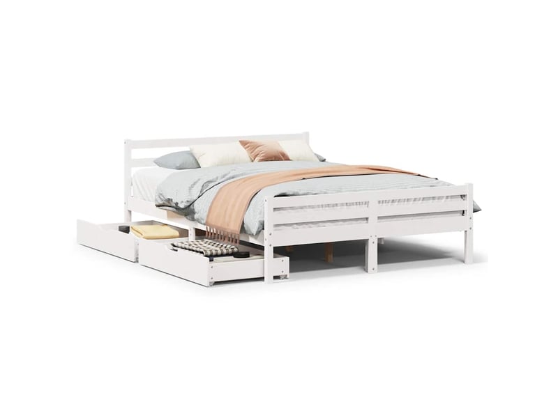  Lit double- lit adulte -  cadre de lit sans matelas blanc 140x200 cm bois de pin massif  - Conforama A