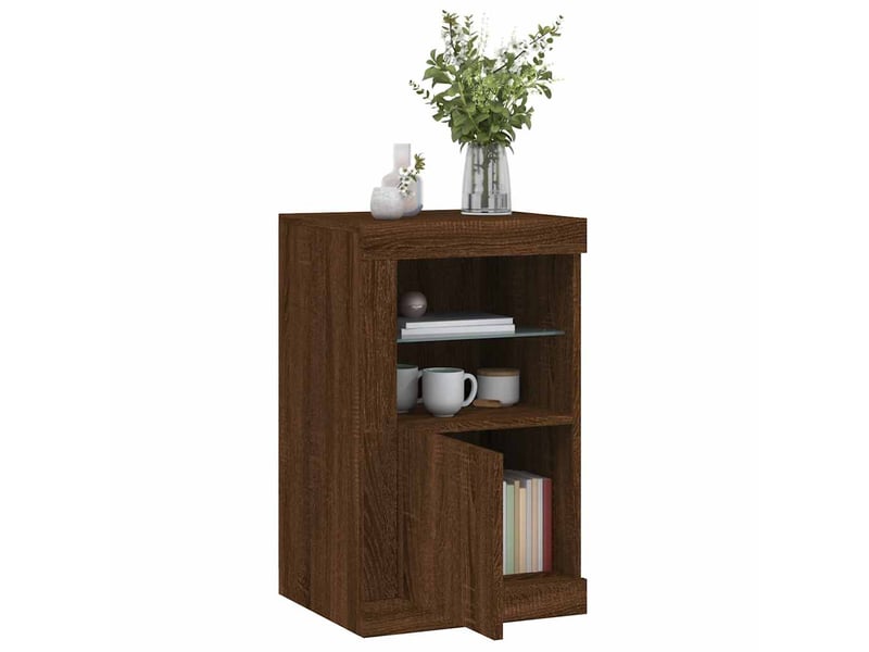 Armoire latérale, meuble de rangement avec lumières led chêne marron bois ingénierie  - Conforama D