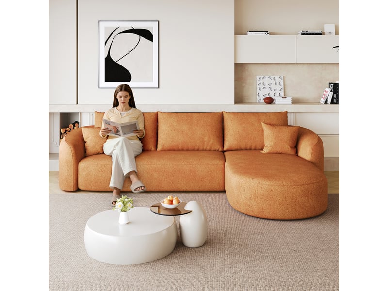Canapé d'angle tcqpz 3 places 266 x 168 x 85 cm sans montage en chenille orange - Conforama D