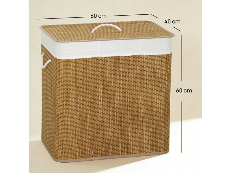 Panier à linge à 3 compartiments avec couvercle et sac lavable en bambou marron 60 × 40 × 60 cm - Conforama D