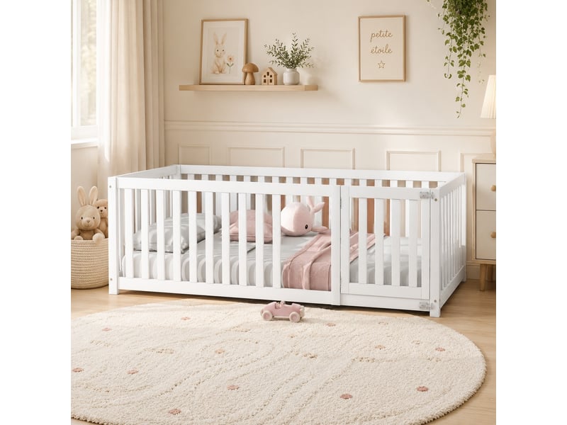  Lit au sol enfant 140x200 cm avec barrière 60 cm et petite porte BrimViber - Conforama D