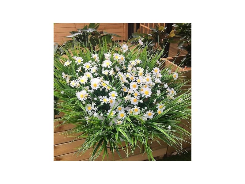  Pièces marguerites artificielles, fleurs en plastique vert buisson, fausses plantes pour intérieur et extérieur (blanc)  - Conforama B