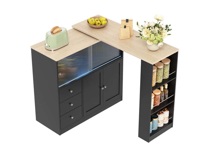  Îlot de cuisine extensible 172x40x96 cm avec rangements en mdf noir  - Conforama A