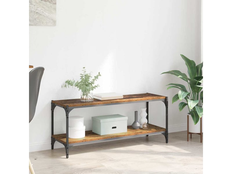  Meuble tv - banc tv - meuble de rangement bois ancien 100x33x41cm bois d'ingénierie et fer  - Conforama B