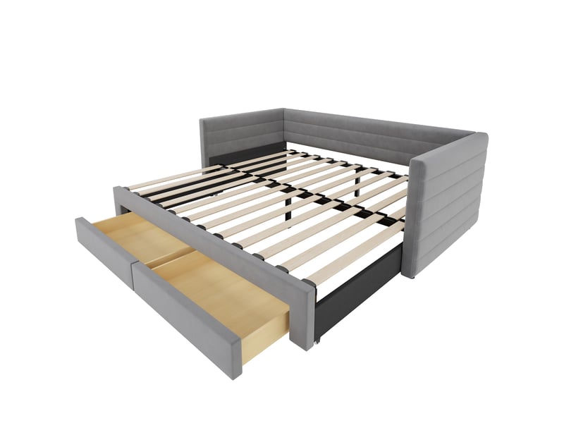 Lit banquette enfant 3-en-1 90180 x 190 cm avec 2 tiroirs et sommier à lattes, coton-lin, gris Fay Lum - Conforama A