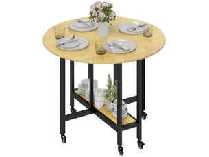 Table à manger pliante sur roulettes, table de cuisine pour 4 personnes avec étagère intégrée, 100 x 100 x 75 cm, chêne