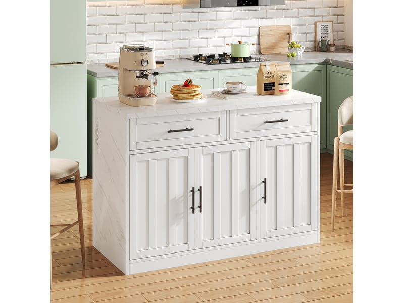  Îlot central 120 cm avec rangement, prises et usb intégrés, poignées métal, idéal petite cuisine  - Conforama B