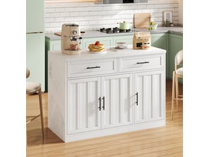 Îlot central 120 cm avec rangement, prises et usb intégrés, poignées métal, idéal petite cuisine