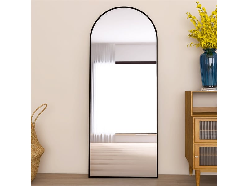  Miroir sur pied 165x60cm - miroir arché en verre trempé avec cadre en aluminium - noir  - Conforama B
