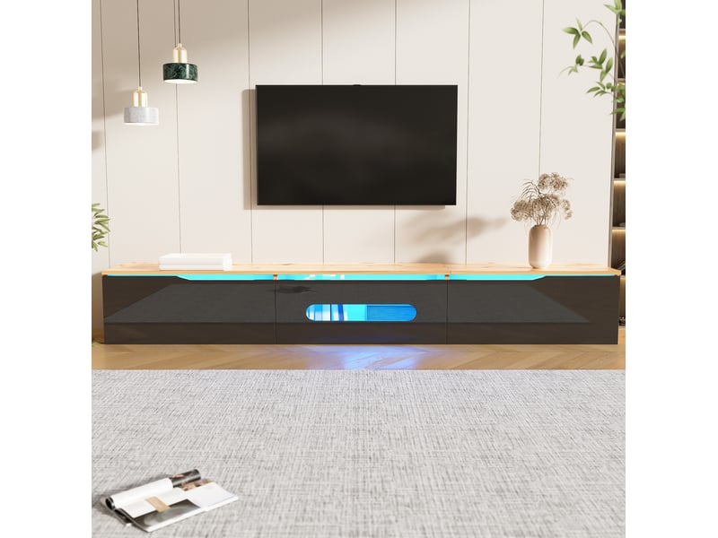  Meuble tv 180 cm noir et effet bois avec éclairage led 16 couleurs  - Conforama B