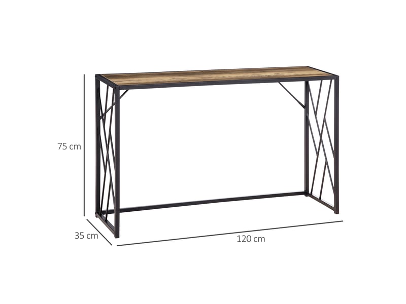  Console d'entrée de style industriel, meuble vintage en acier et bois, 120 x 35 x 75 cm, marron  - Conforama E