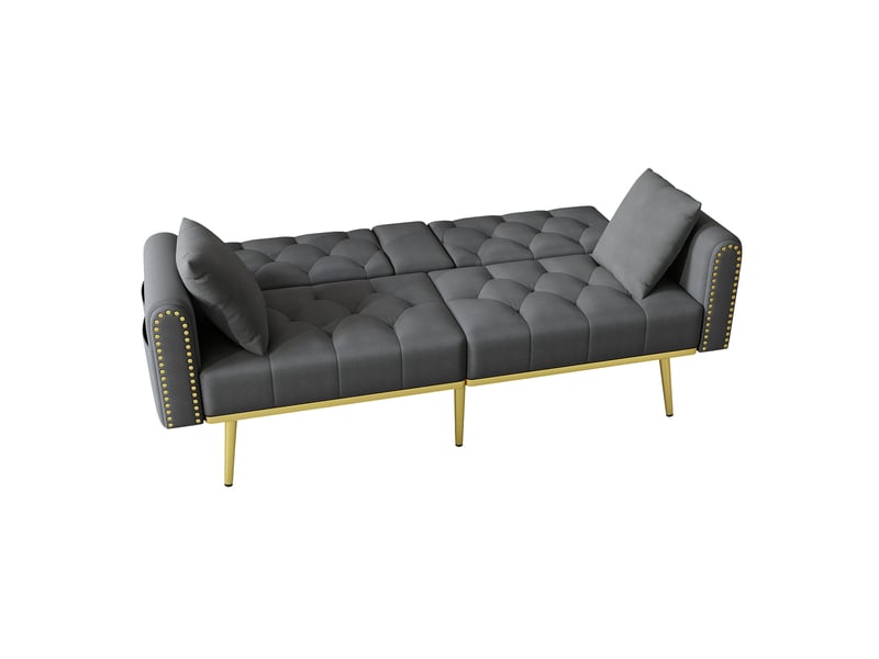  Canapé convertible - canapé convertible double avec porte-gobelets et coussins inclus, fonction pliable et relax, velours gris, 175x80x73,5 cm  - Conforama D