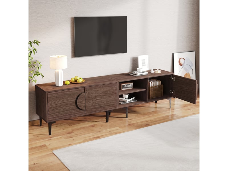  Meuble tv avec 3 portes et 2 niches pour salon 180×35×49 cm en panneaux de particules chêne foncé  - Conforama C