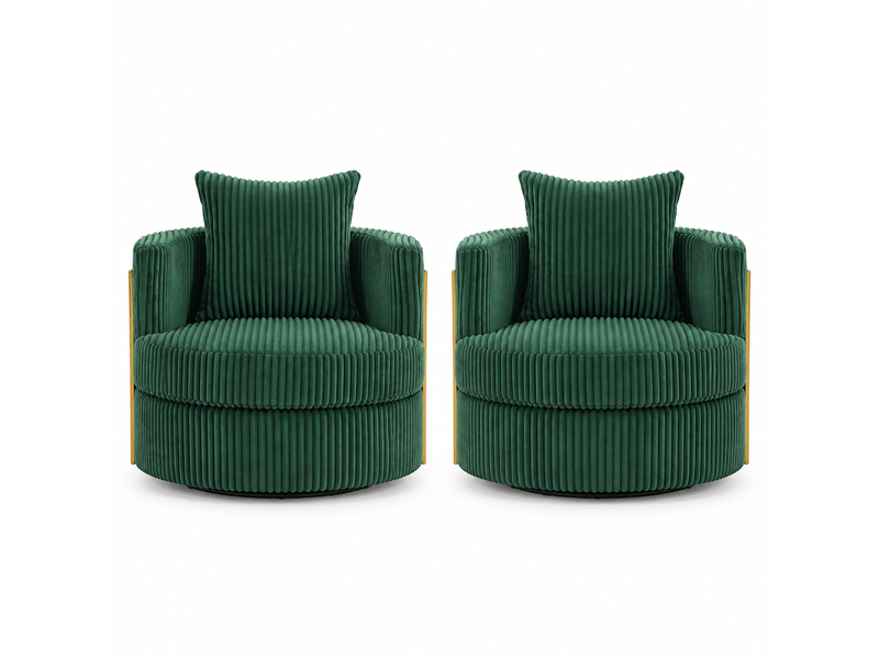 Lot de 2 fauteuils pivotants 360° vert foncé en velours côtelé avec rangement - Conforama A
