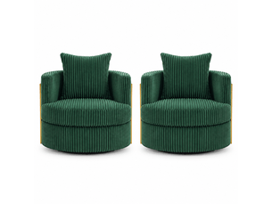 Lot de 2 fauteuils pivotants 360° vert foncé en velours côtelé avec rangement