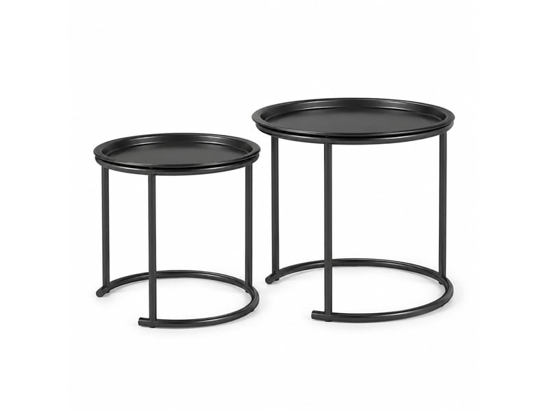  Tables basses gigognes rondes avec plateaux amovibles pour salon en acier ø43×38 et ø35×34 cm noires  - Conforama A