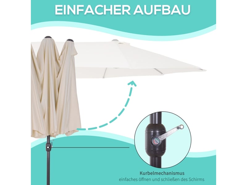  Parasol 460x270x240, parasol double ovale à manivelle, beige, 2 aérations, mât stable 12 baleines métalliques  - Conforama D