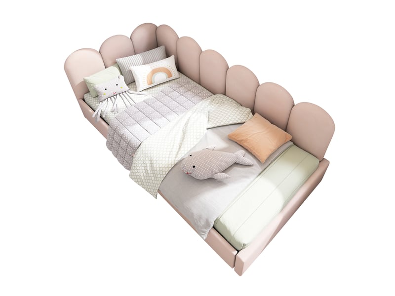 Lit coffre 90x200 cm avec sommier relevable hydraulique, velours rose  - Conforama A