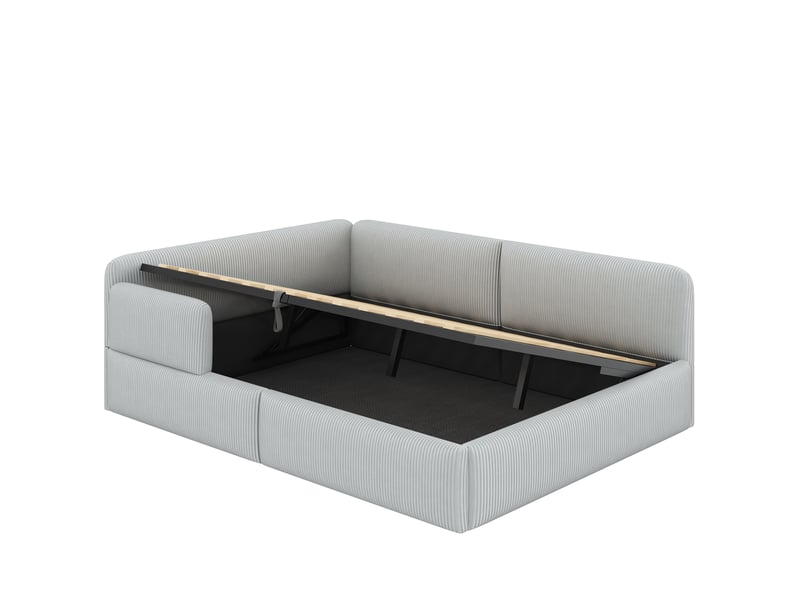  Lit de repos double capitonné 140x200cm,avec grand rangement sous le lit,barrière latérale,velours côtelé,sans matelas,gris  - Conforama W