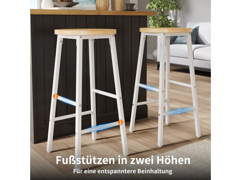  Lot de 2 tabourets de bar,30x30x63 cm,avec repose-pieds,mdf et métal,blanc  - Conforama E