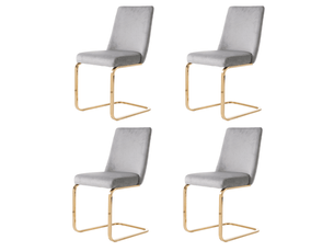 Chaise de salle à manger lot de 4 en velours avec dossier à motif losange et piètement métal doré gris
