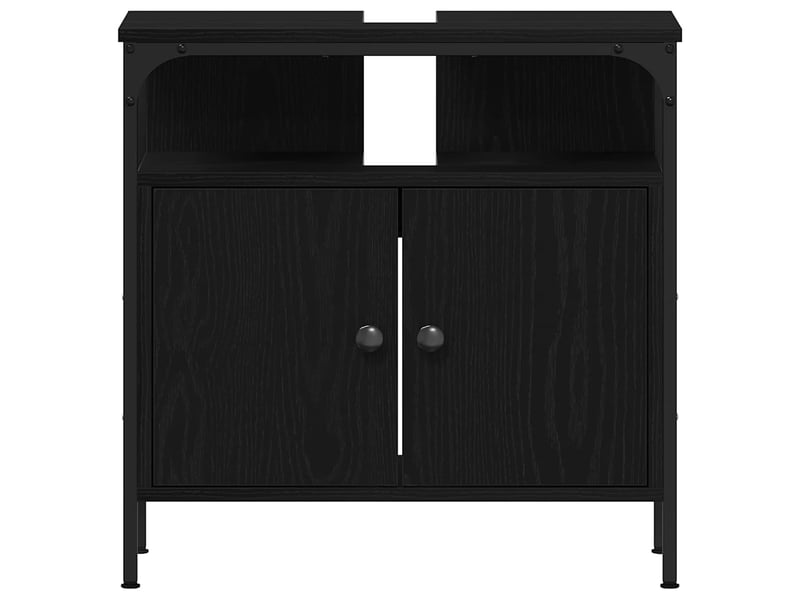  Armoire lavabo salle de bain, meuble de rangement chêne noir 60x30x60 cm  - Conforama E