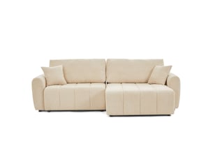 Canapé droit convertible <strong>BAITA</strong> <strong></strong> 4 places Tissu beige avec coffre de rangement
