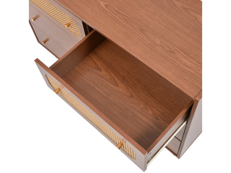  Commode bois foncé à 6 tiroirs, en rotin pour la chambre et toutes les pièces à vivre, noyer  - Conforama D