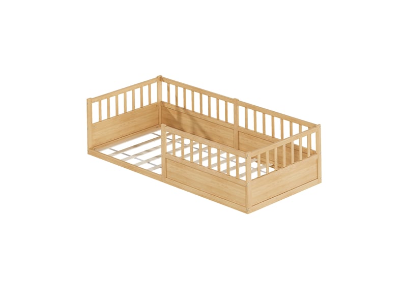 Lit enfant montessori 90x200 cm – avec barrières de sécurité – pin massif – bois naturel CozyNest - Conforama A