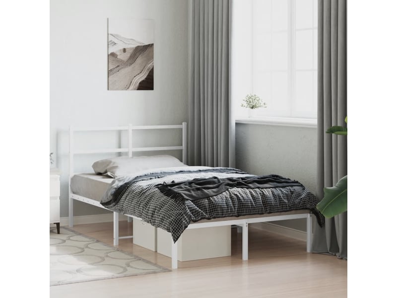  Lit double- lit adulte -  cadre de lit métal sans matelas et tête de lit blanc 120x200 cm  - Conforama C