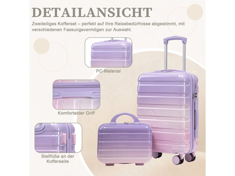  Set de valises rigides,20 pouces et trousse 14 pouces,avec serrure,pc,violet  - Conforama E