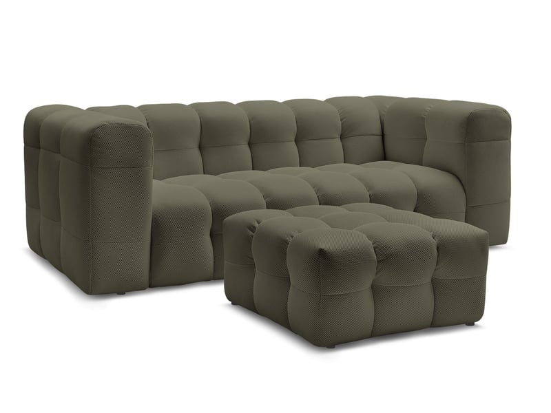  Bobochic canapé droit fixe 3 places cloud tissu mesh avec pouf vert CLOUD - Conforama A