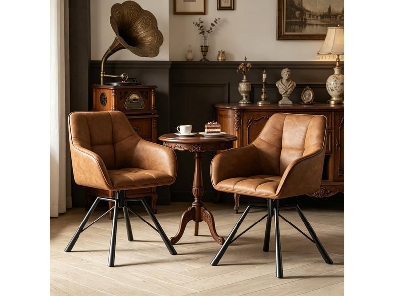 Lot de 2 chaises de salle à manger pivotantes à 360° en similicuir marron clair - Conforama C