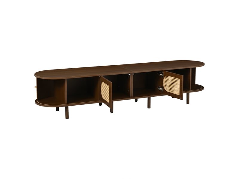 Meuble tv 2 portes rotin + 2 portes coulissantes, 180x40x40 cm, en mdf, noyer foncé  - Conforama D