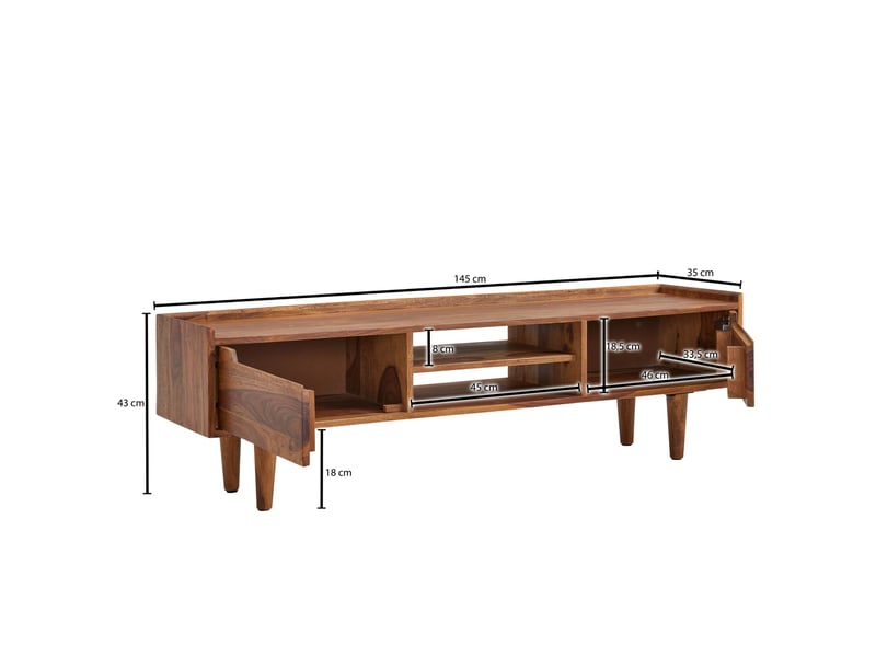  Meuble tv 2 portes 2 niches 145x35x43 cm en bois de sheesham  - Conforama D