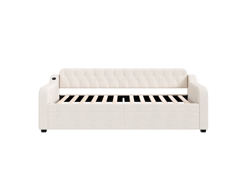 Lit banquette beige 90x200 cm avec lit gigogne et prise usb - Conforama A