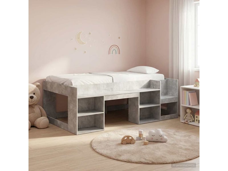  Cadre de lit pour enfants - lit jeune avec rangement gris béton 90 x 200 cm  - Conforama B