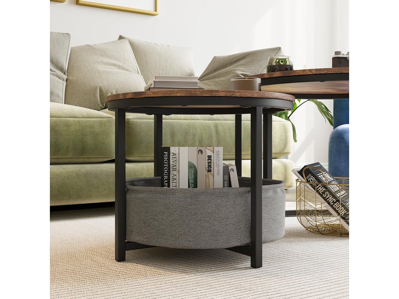  Tables basses gigognes rondes lot de 2 avec sac de rangement pour salon en métal brun antique  - Conforama C