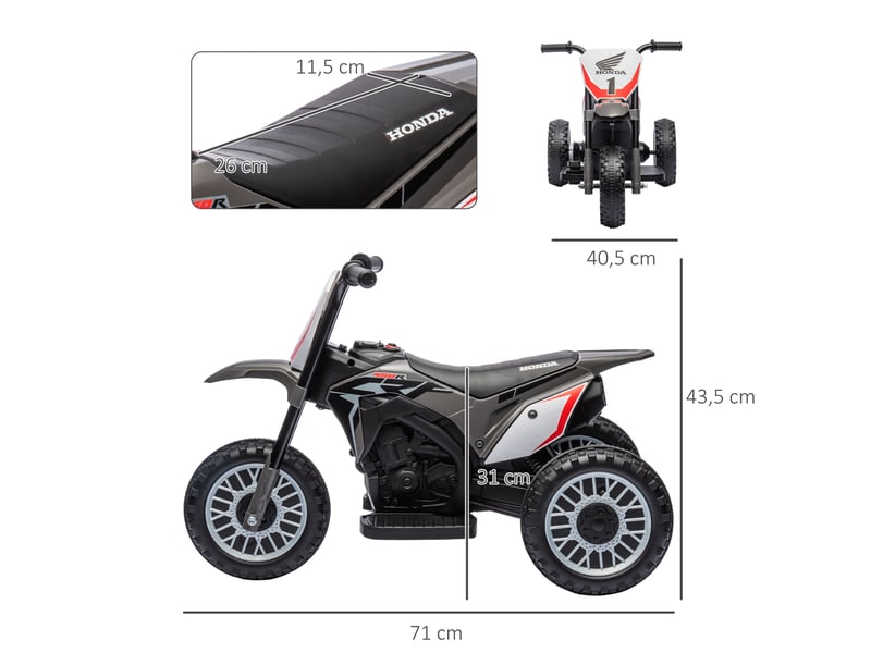  Moto cross éléctrique pour enfant licence honda crf450rl 3 roues batterie 6v enfants 18-36 mois gris  - Conforama E