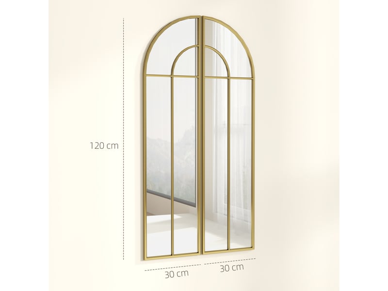  Miroir mural arc 30 x 120 cm, grand miroir décoratif avec cadre métallique, pour salon, chambre, couloir, ton doré  - Conforama C