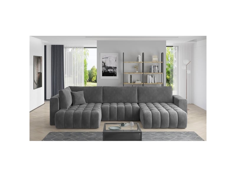  Canapé d'angle bonita convertible 6 places gris foncé effet velours – droit – 350x175cm  - Conforama B